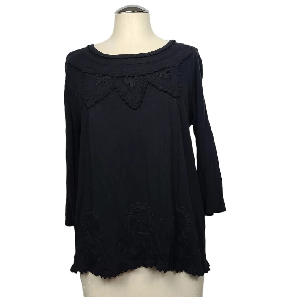 Lucky Brand Black Embroidered Shirt L - Picture 1 of 9